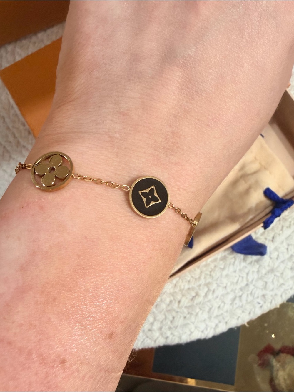 Gold and Black Enamel Monogram Stainless Steel Charm Adjustable Bracelet | NEW - Picture 5 of 10